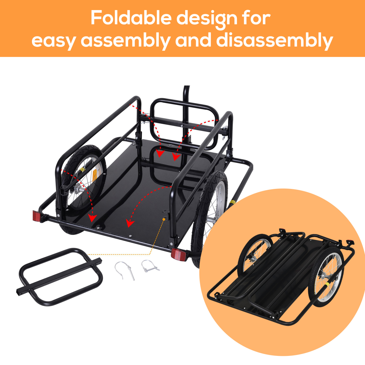 Folding Bicycle Cargo Trailer with Hitch, 40kg Capacity
