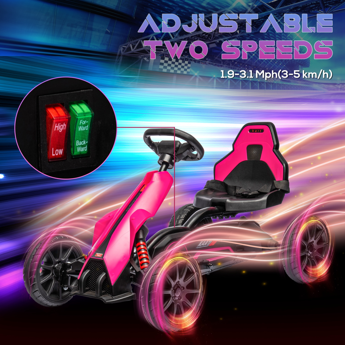 HOMCOM 12V Electric Go Kart, Forward/Reverse, 2 Speeds, Ages 3-8, Pink