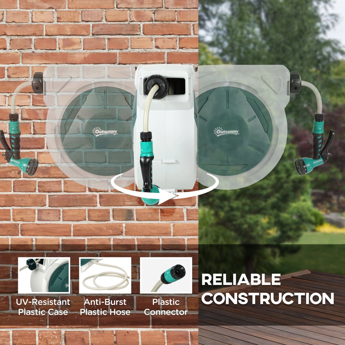 Outsunny Wall Mounted Retractable Hose Reel with Lock, Grey