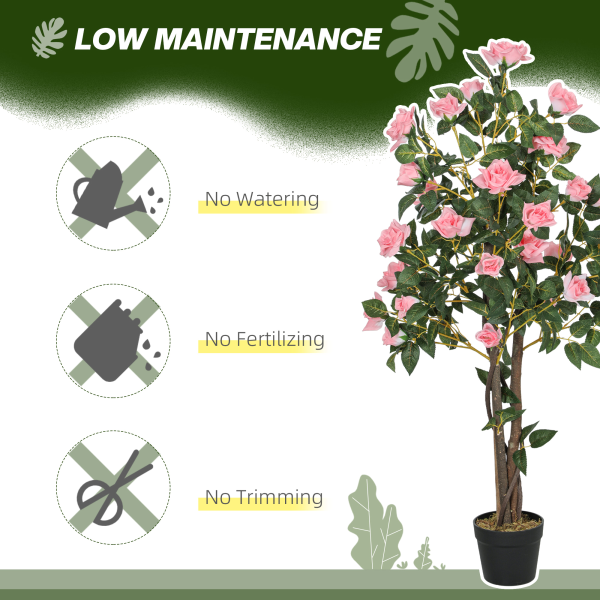 HOMCOM Set of 2 Artificial Rose Trees in Pots, Pink