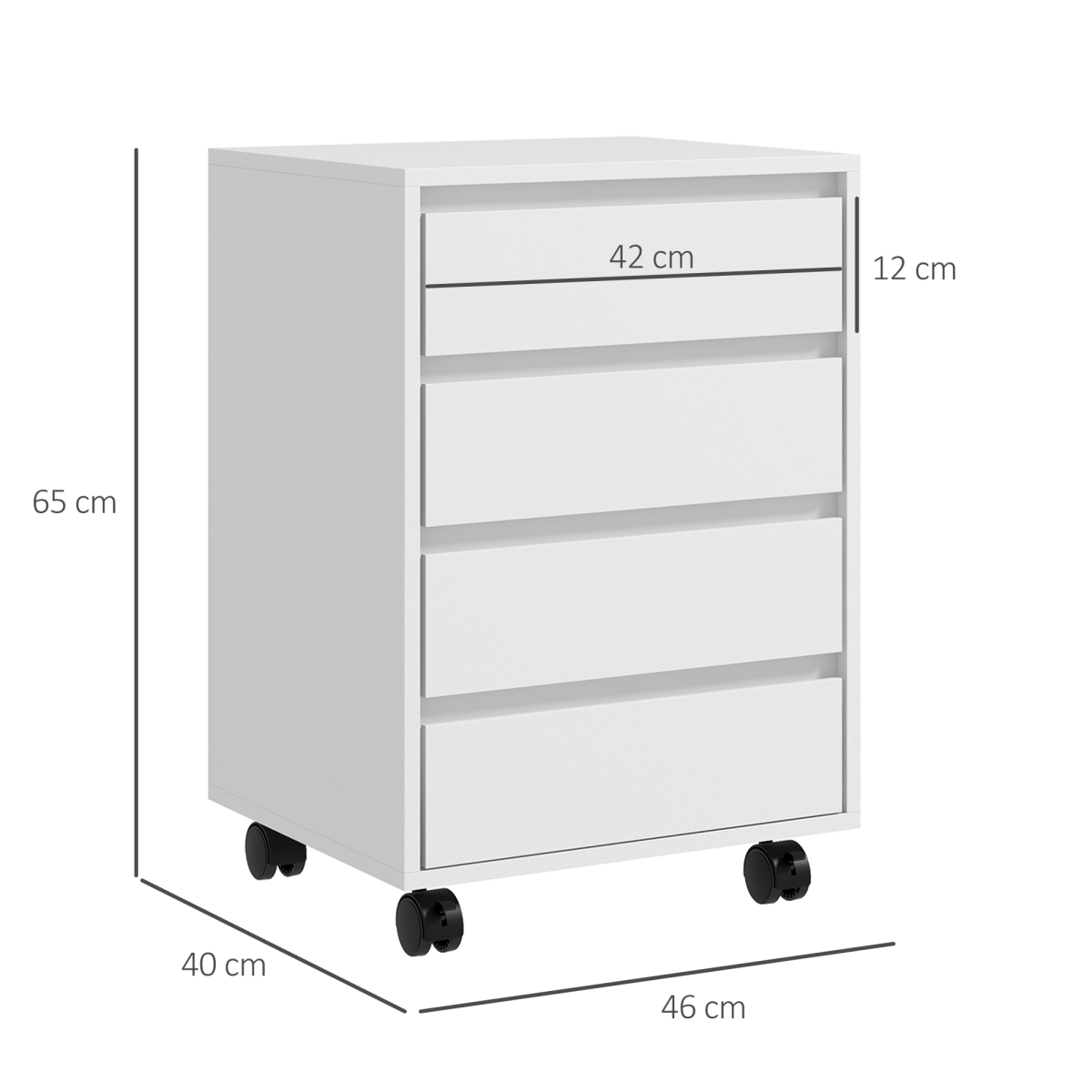 HOMCOM White Mobile Filing Cabinet with 4 Drawers & Lockable Wheels