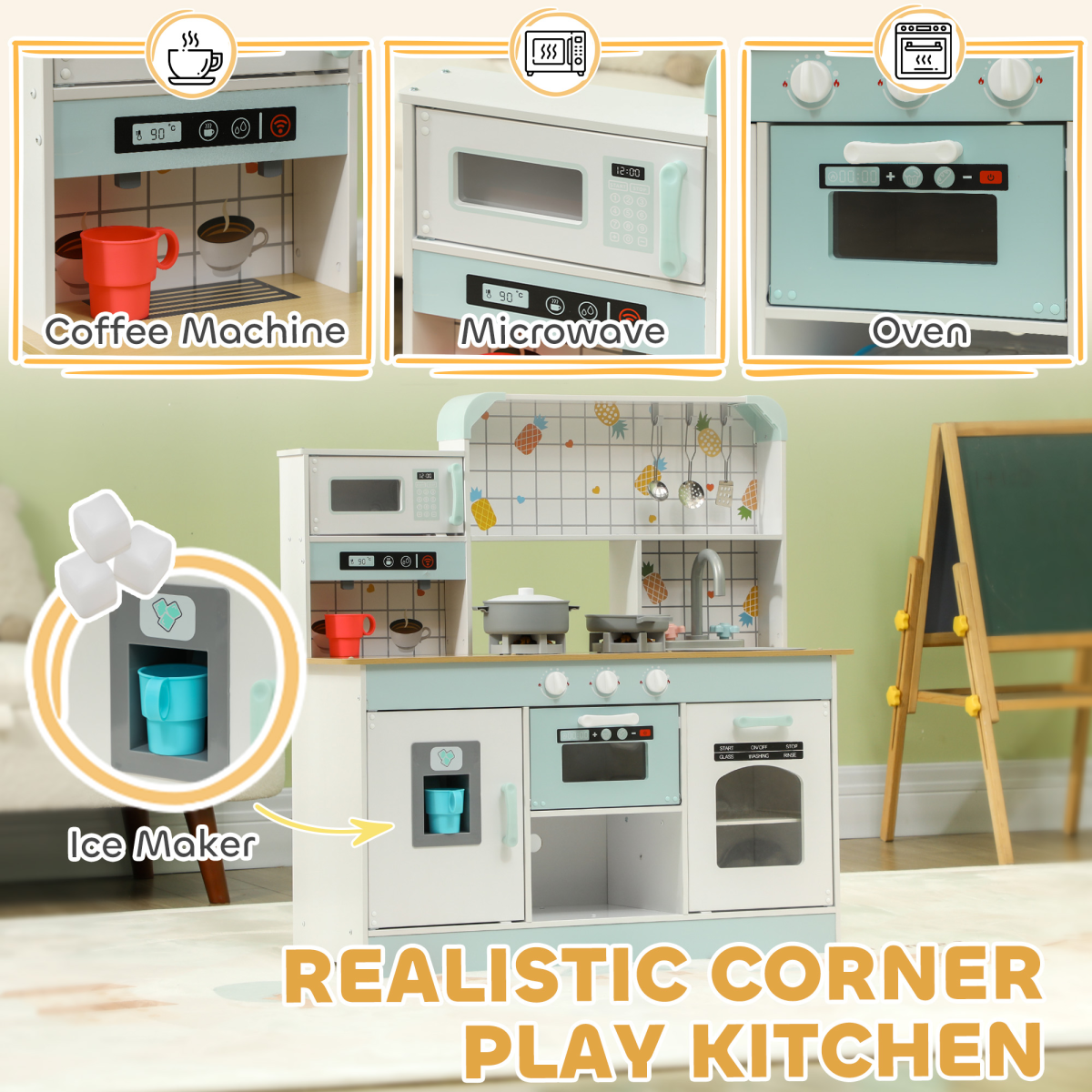 AIYAPLAY Kids Toy Kitchen Playset with Lights, Sounds & Accessories