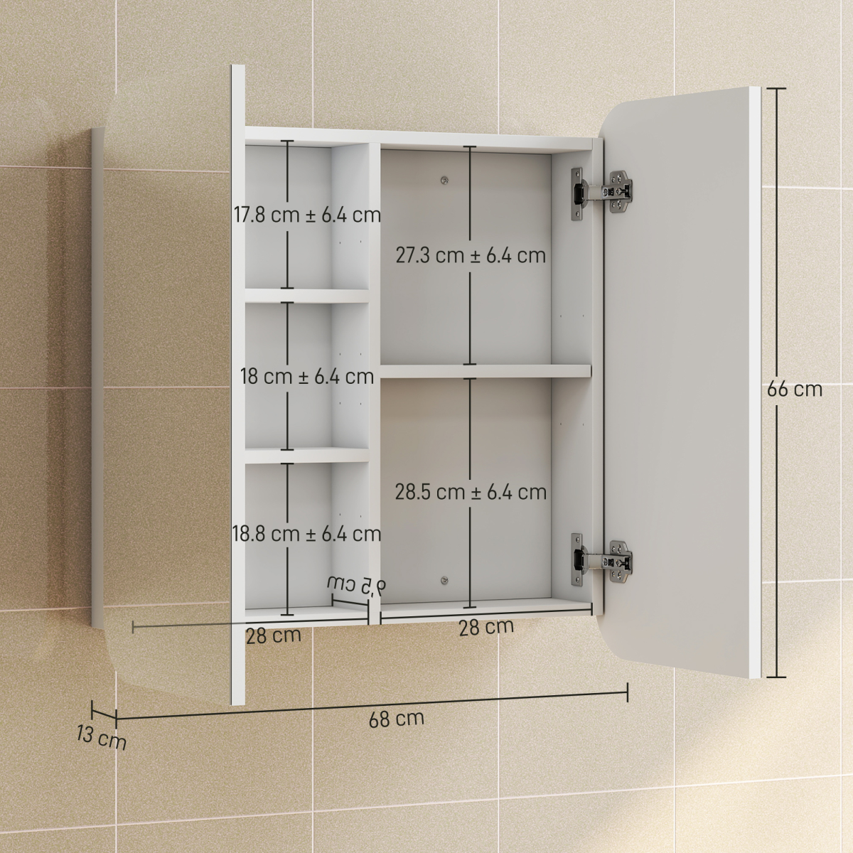 HOMCOM Arched Wall-Mounted Bathroom Mirror Cabinet, White