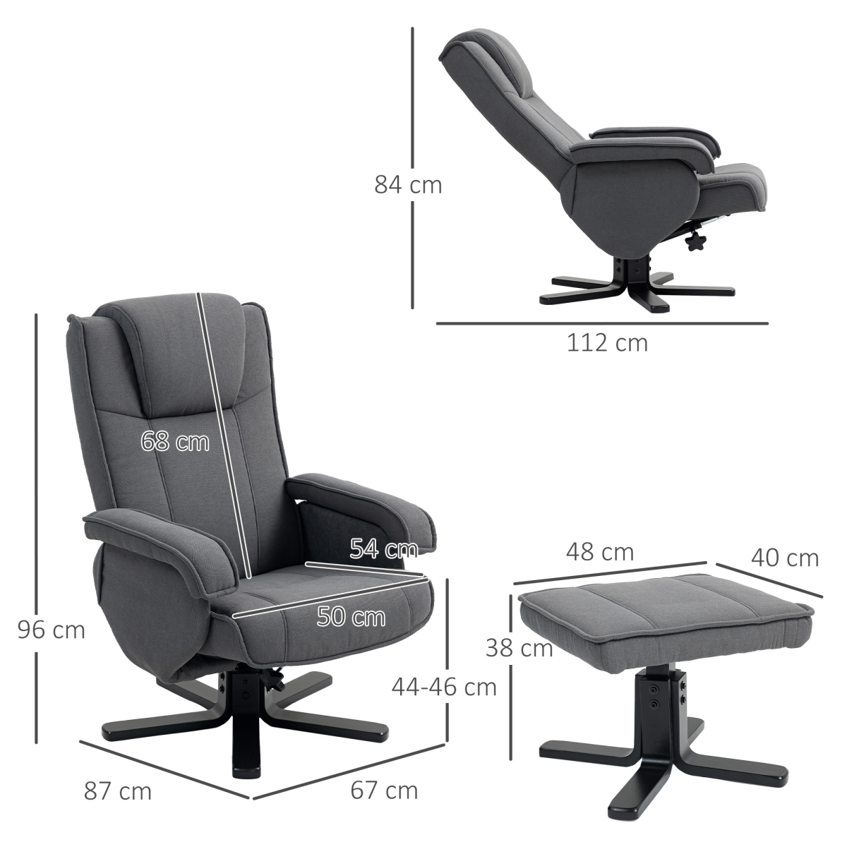 HOMCOM Velvet Rocker Swivel Recliner Chair with Footstool, Grey