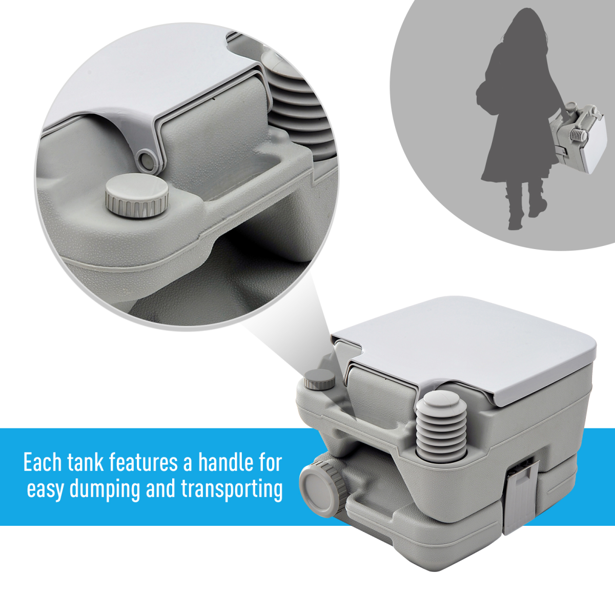 Portable Camping Toilet with 2 Detachable 10L Tanks, Grey