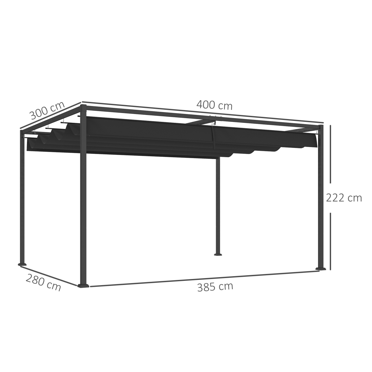 Outsunny 4 x 3 m Metal Pergola Gazebo with Retractable Canopy, Black