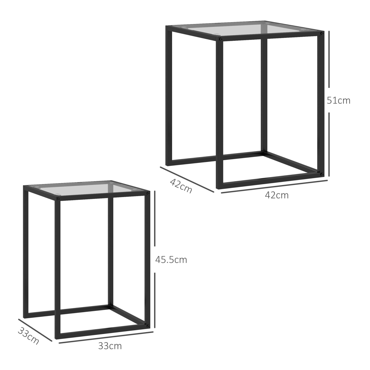 HOMCOM 2-Piece Nesting End Tables with Tempered Glass Top, Black