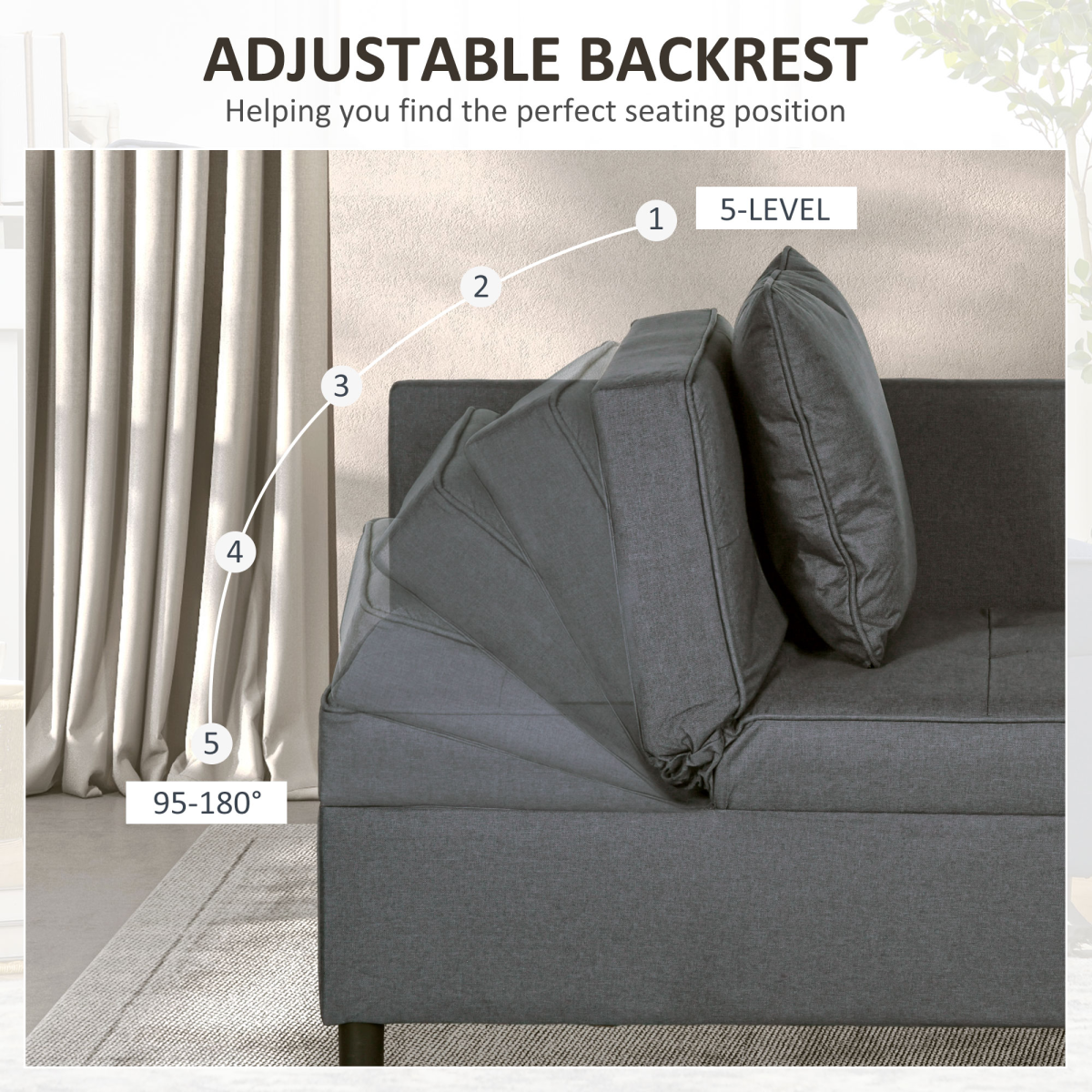 HOMCOM Folding Sleeper Sofa Bed Chair with Pillows, Pocket, Grey