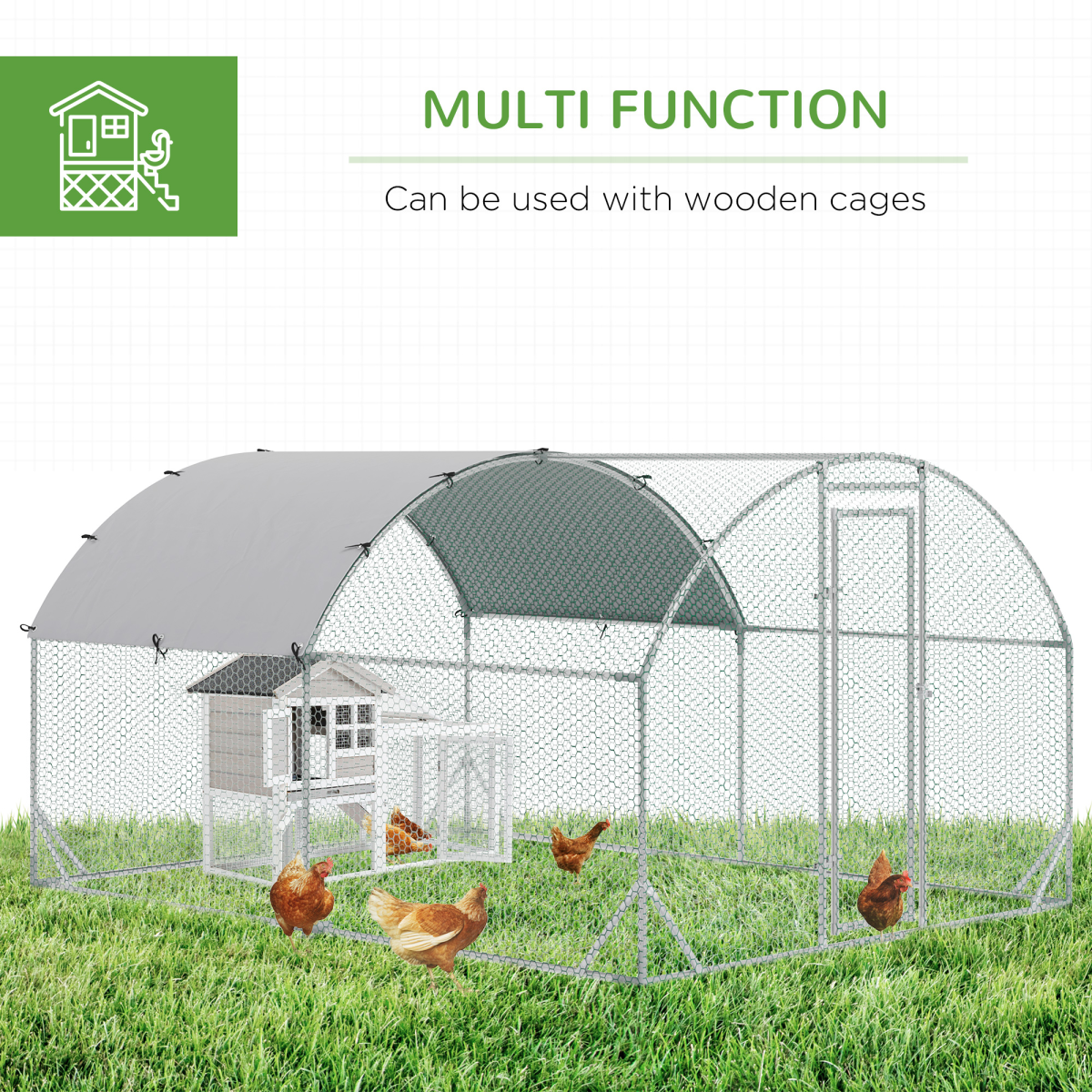 Walk-In Galvanised Chicken Run with Cover 2.8 x 3.8 x 2m