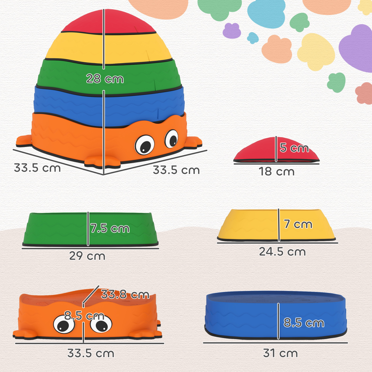 AIYAPLAY 5-Piece Kids Frog-Shaped Balance Stepping Stones