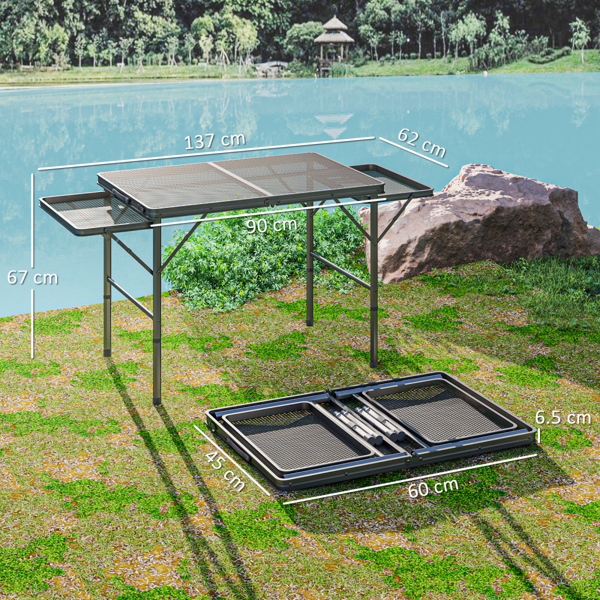 Outsunny 4.5ft Portable Foldable Height Adjustable Picnic Table