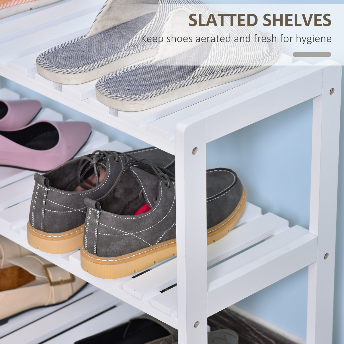 HOMCOM 3-Tier Wooden Shoe Rack, Open Slatted Shelves, 70cm Wide
