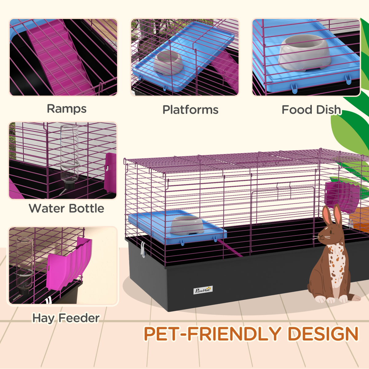 PawHut Small Animal Cage for Rabbits, Guinea Pigs & More, Black