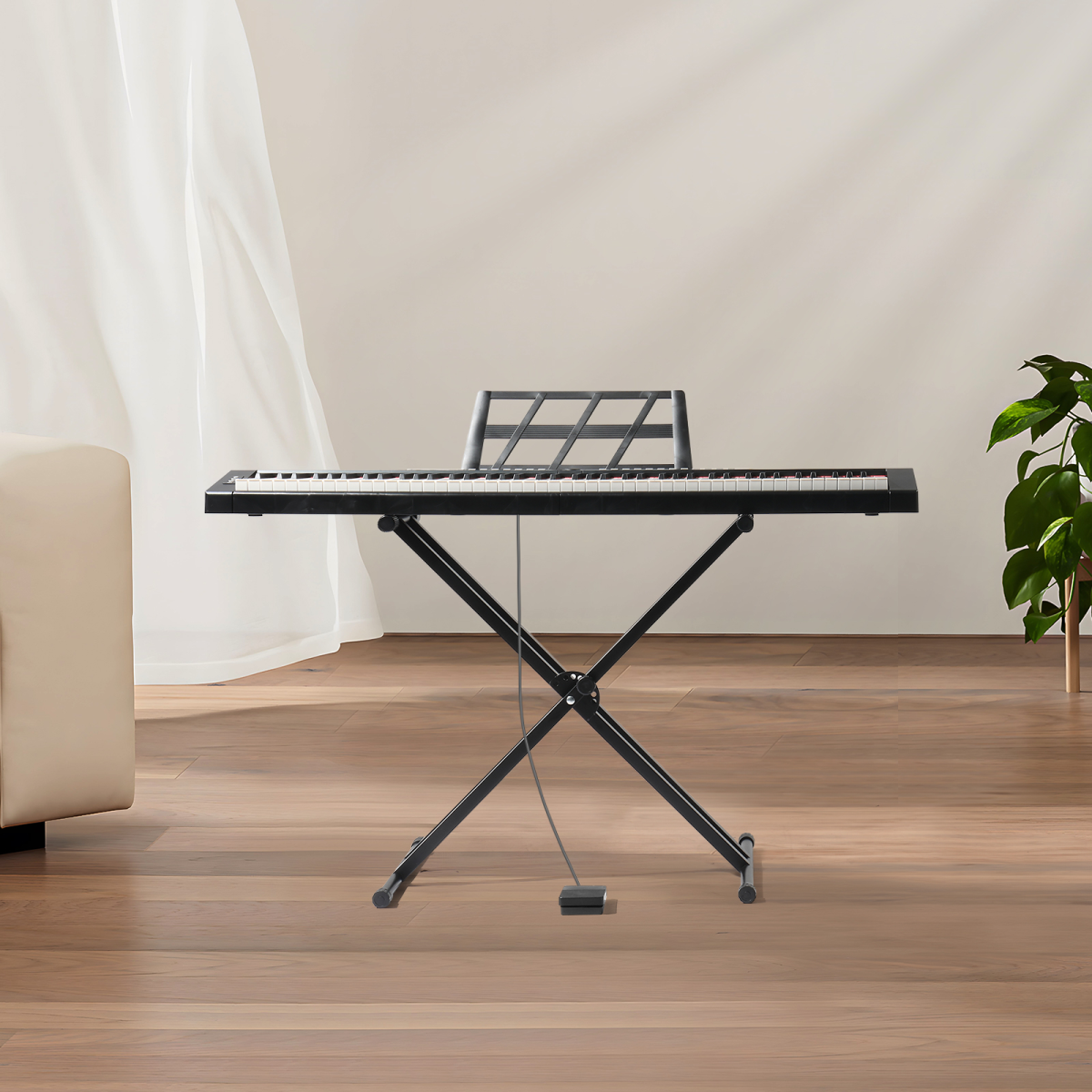 GPP-105 88 Key Full Size Semi-Weighted Standard Keyboards Digital Piano with Dual-tube X-Shape Stand, MIDI Bluetooth, Headphone,for Piano Lover Black color