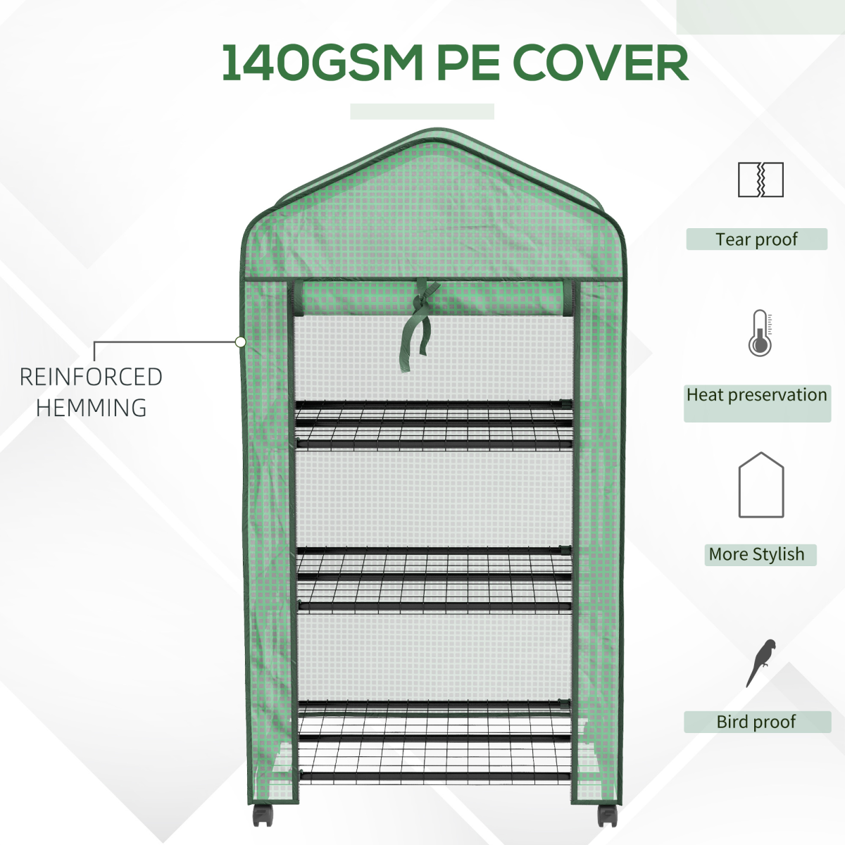 Outsunny Portable Mini Greenhouse with Wheels and Roll-Up Door, Green