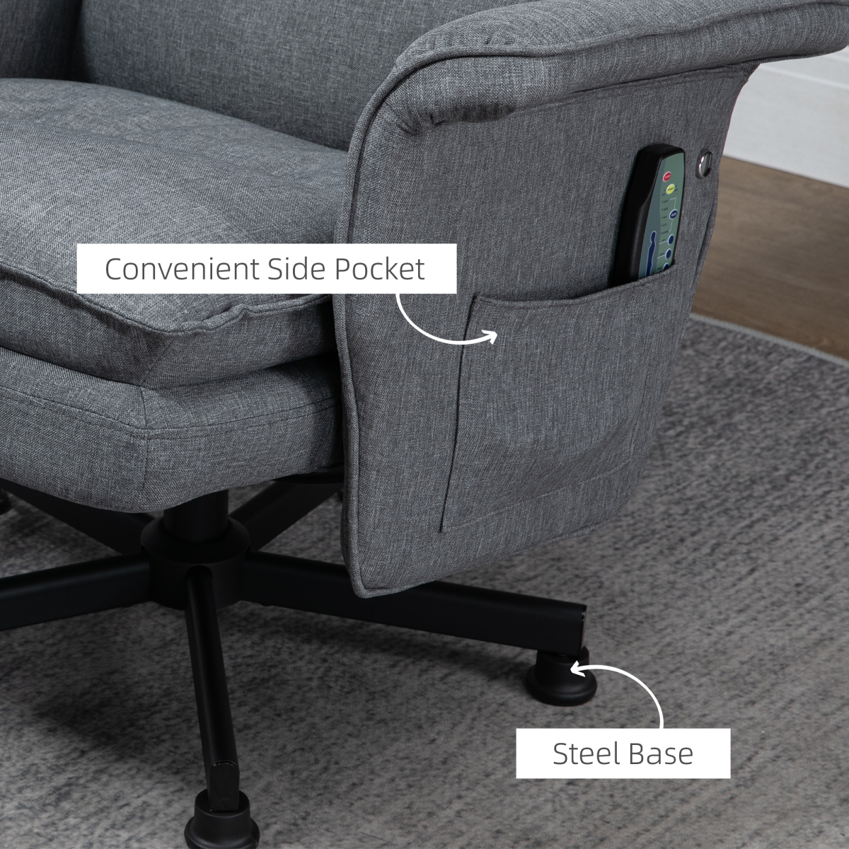 HOMCOM Swivel Massage Recliner Chair with Footstool, Grey