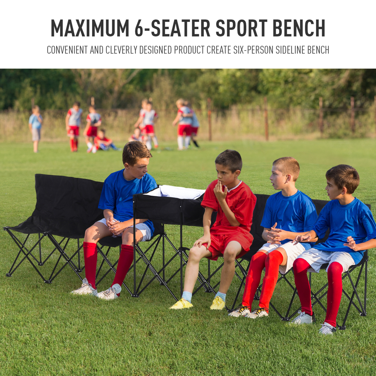 6-Seat Folding Outdoor Camping Bench with Cooler Bag, Black