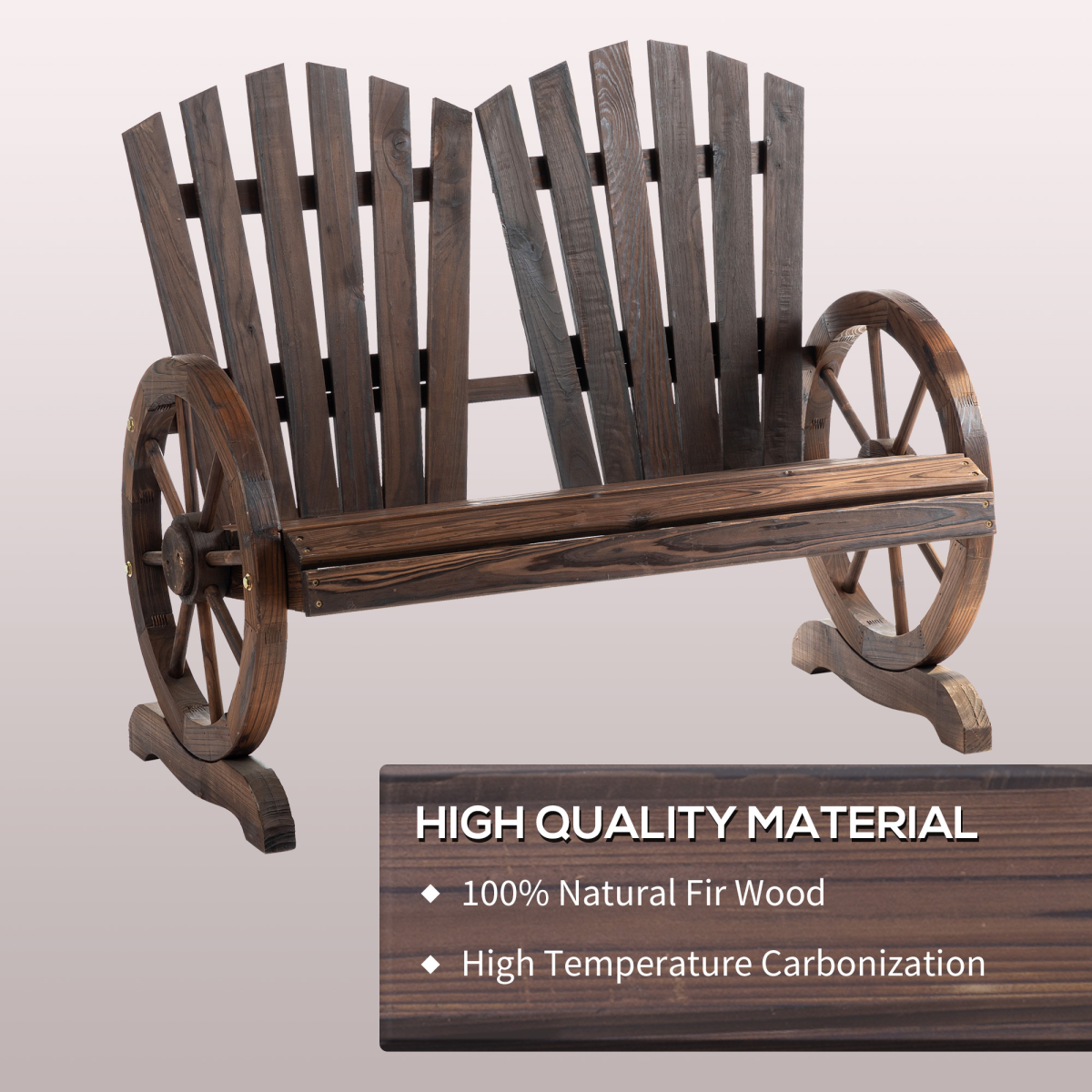 2 Seater Garden Bench with Wheel-Shaped Armrests, Carbonized Colour