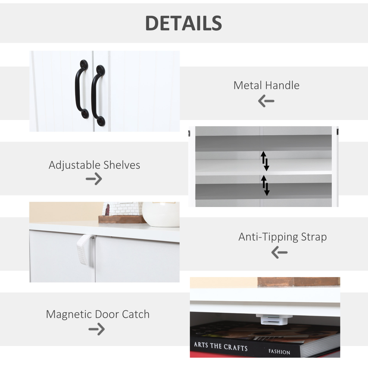 Modern Freestanding Storage Hutch Cabinet with 4 Doors and Adjustable Removable Shelves