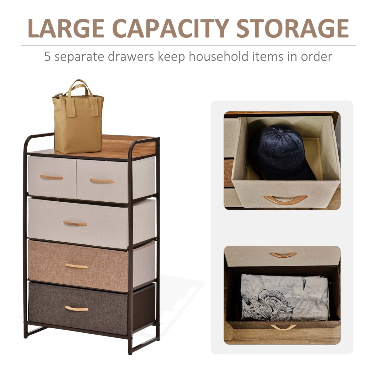 HOMCOM 5-Drawer Fabric Closet Dresser Tower with Steel Frame