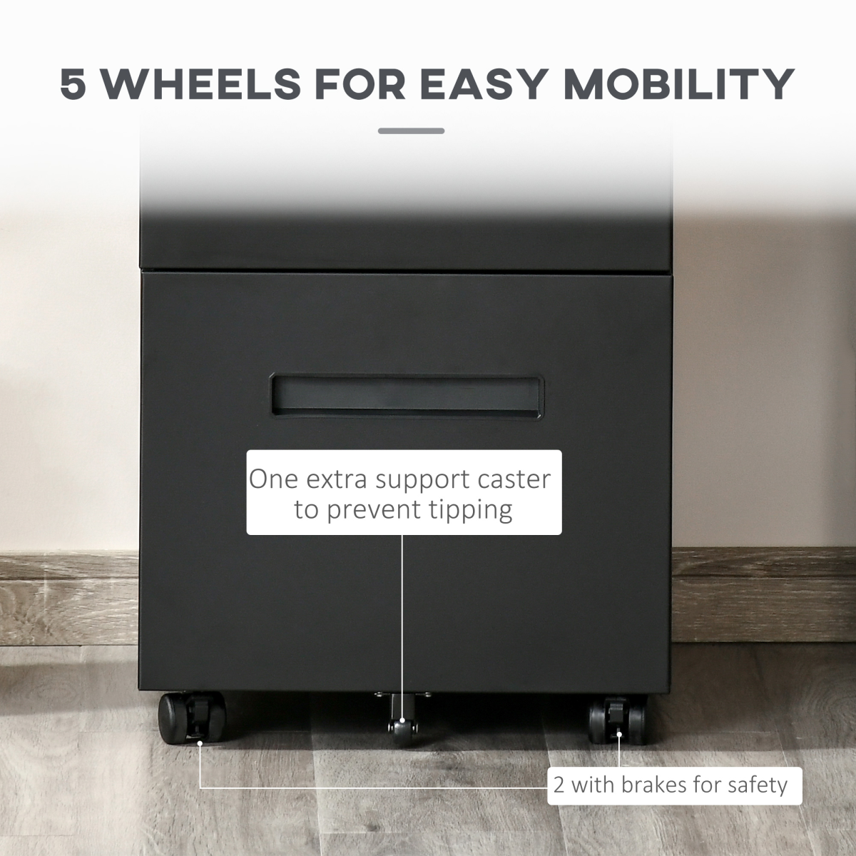 Mobile Lockable File Cabinet with Hanging File Storage for A4, Letter, and Legal Files, Black