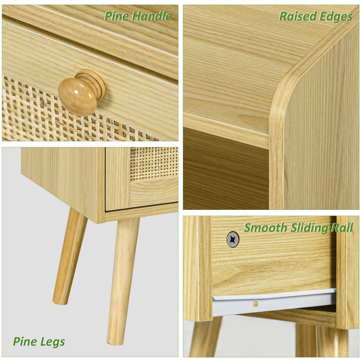 HOMCOM Set of 2 Boho Bedside Tables with Drawer and Shelf