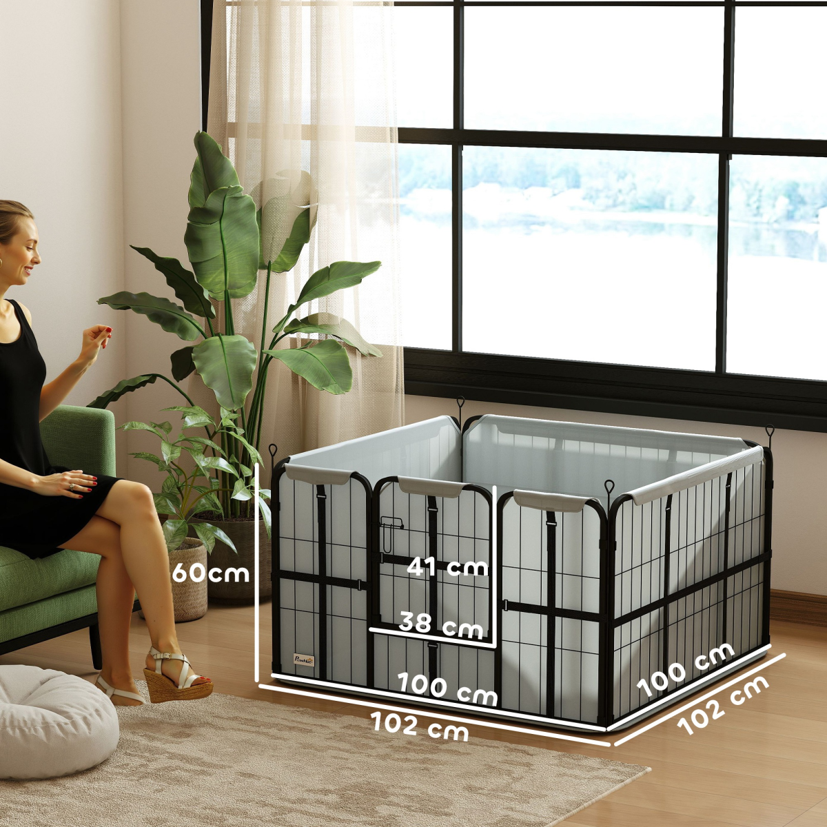 PawHut Dog Whelping Box with Washable Pee Pad, Steel, Black