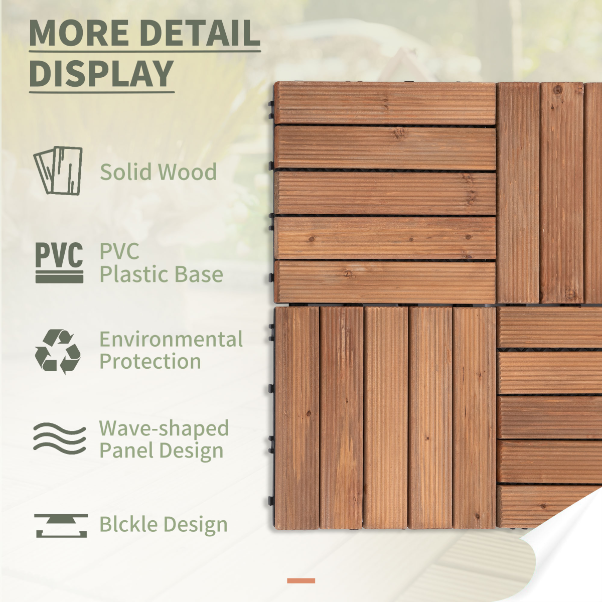 Outsunny 27-Piece Solid Wood Interlocking Deck Tiles DIY Flooring Set