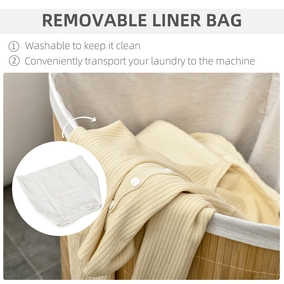 55L Bamboo Corner Laundry Hamper with Lid, 38 x 38 x 57cm, Side Handles, Unbranded