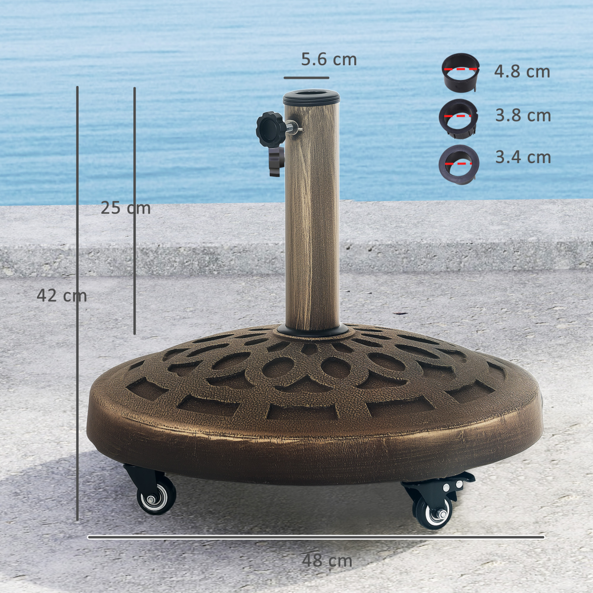 Outsunny 21kg Resin Concrete Garden Parasol Base with Wheels for 34/38/48 mm Poles