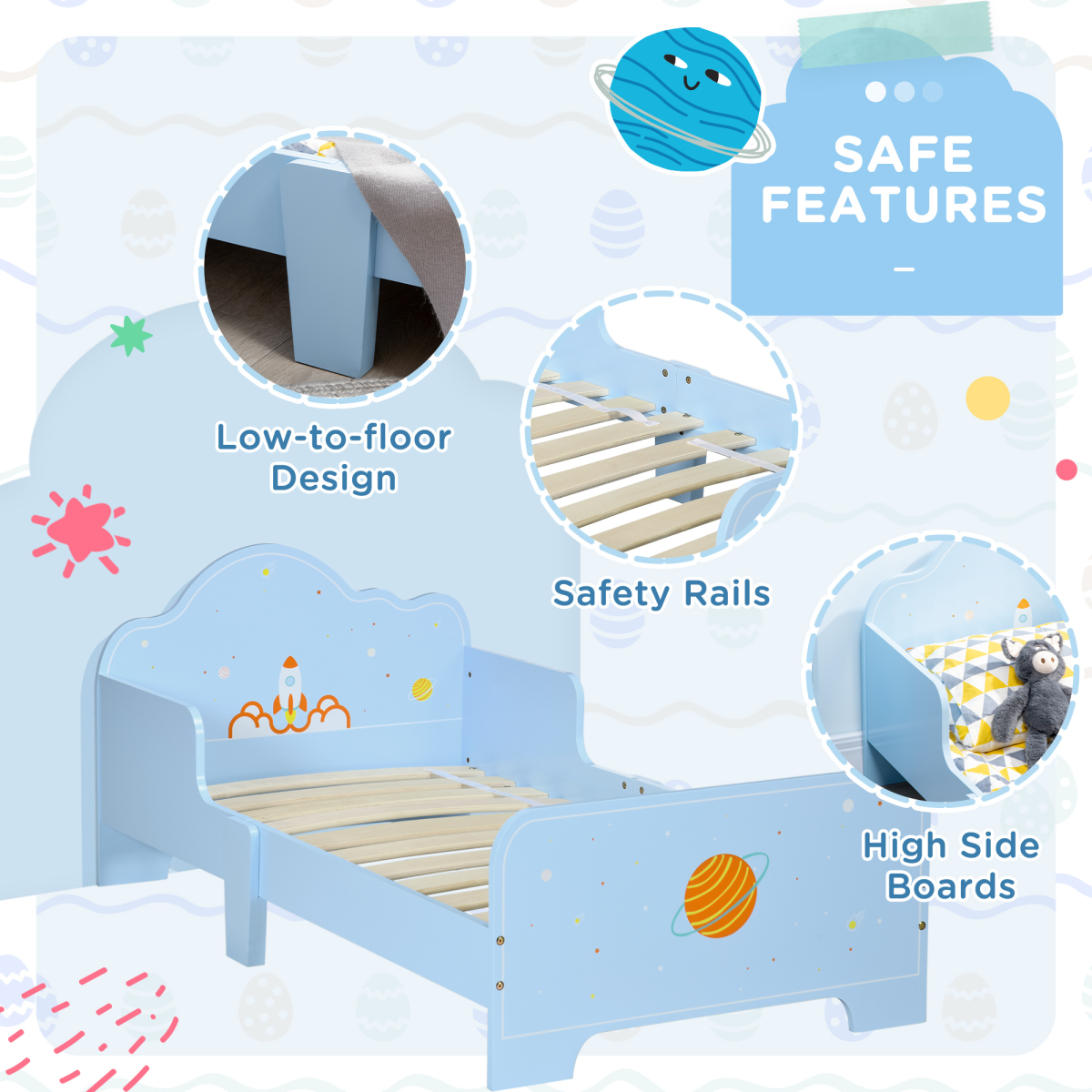 ZONEKIZ Space-Themed Toddler Bed for Boys and Girls, Ages 3-6