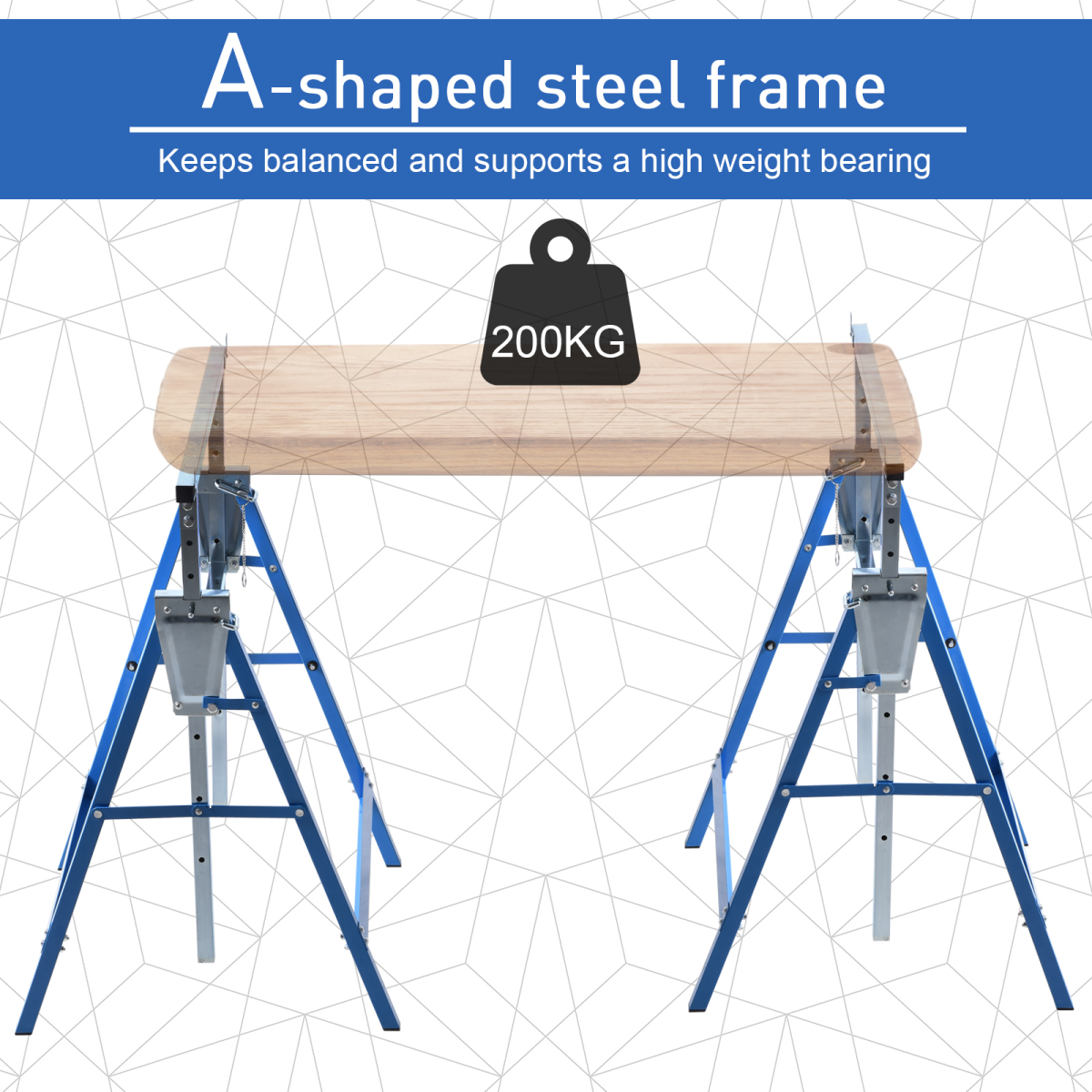 HOMCOM Set of 2 Steel Adjustable Folding Saw Horses, Telescopic Builders Trestles, 100kg Max Load Per Piece