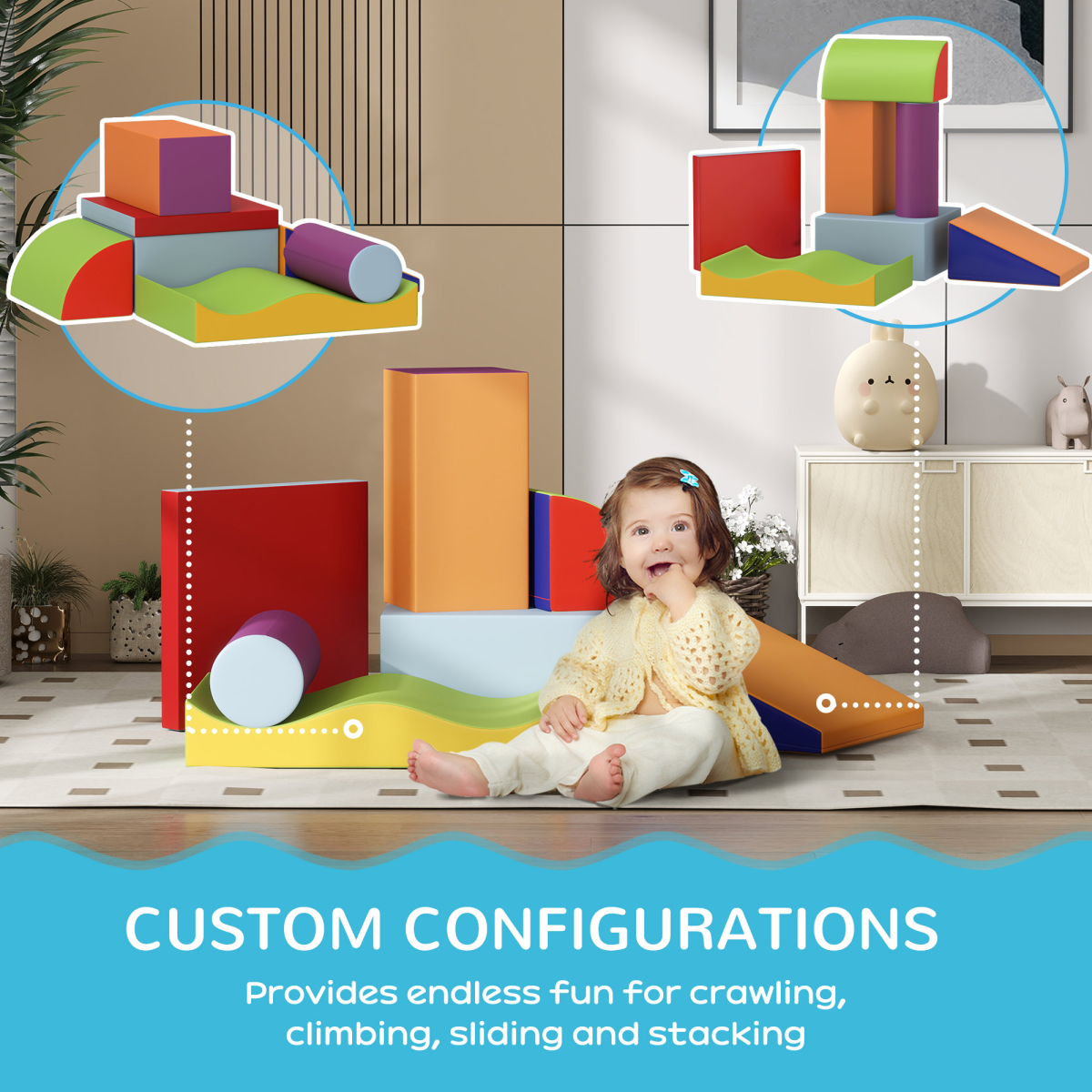 HOMCOM 7-Piece Soft Foam Puzzle Play Blocks Kids Learning Toy