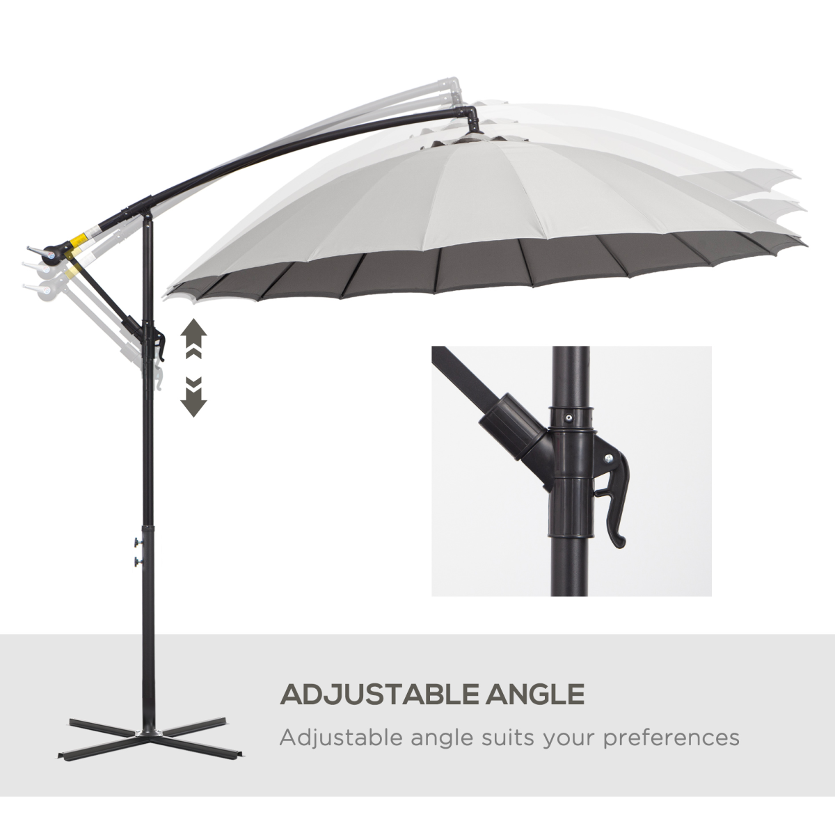 3m Square Cantilever Parasol with Crank Handle, Cross Base