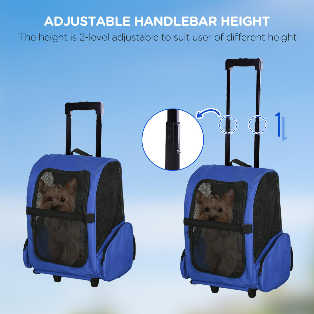 PawHut 2-in-1 Pet Travel Backpack Trolley Carrier with Detachable Wheels and Adjustable Pull Rod