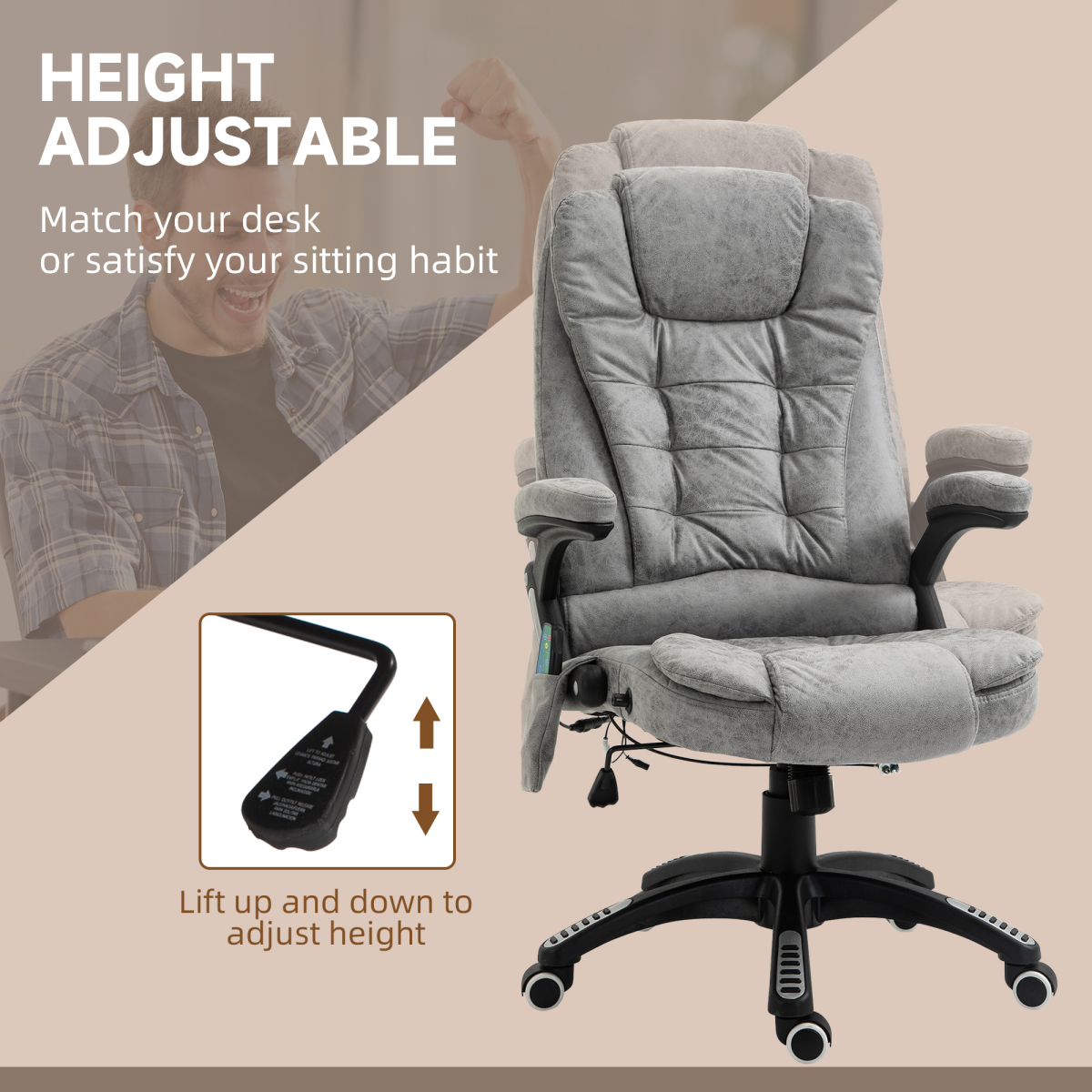 Grey Executive Reclining Office Chair with Heating Massage Headrest
