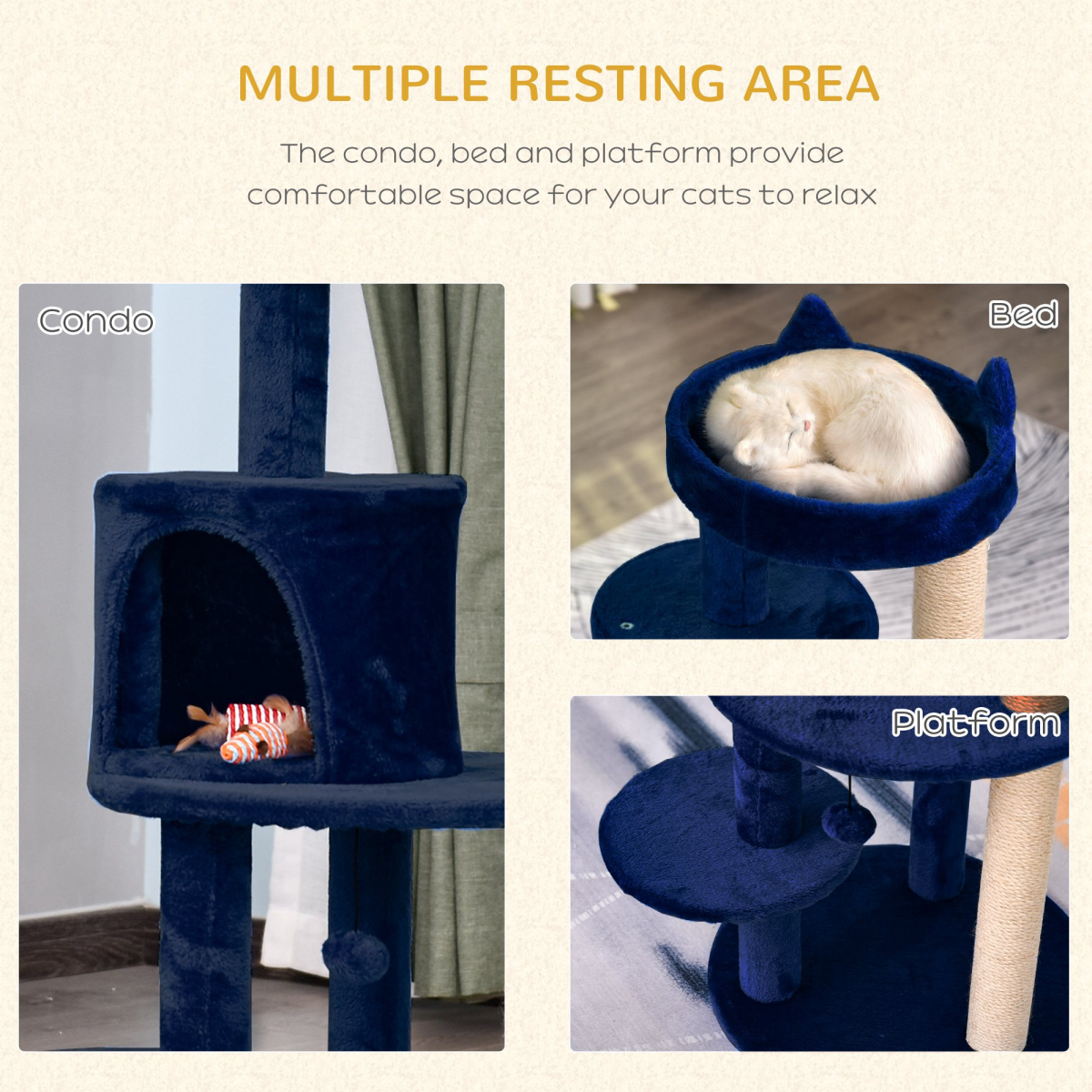 PawHut 104cm Deluxe Multi-Tier Cat Activity Tree with Scratching Posts, Top Round Ear Perch, House, Platform and Hanging Ball