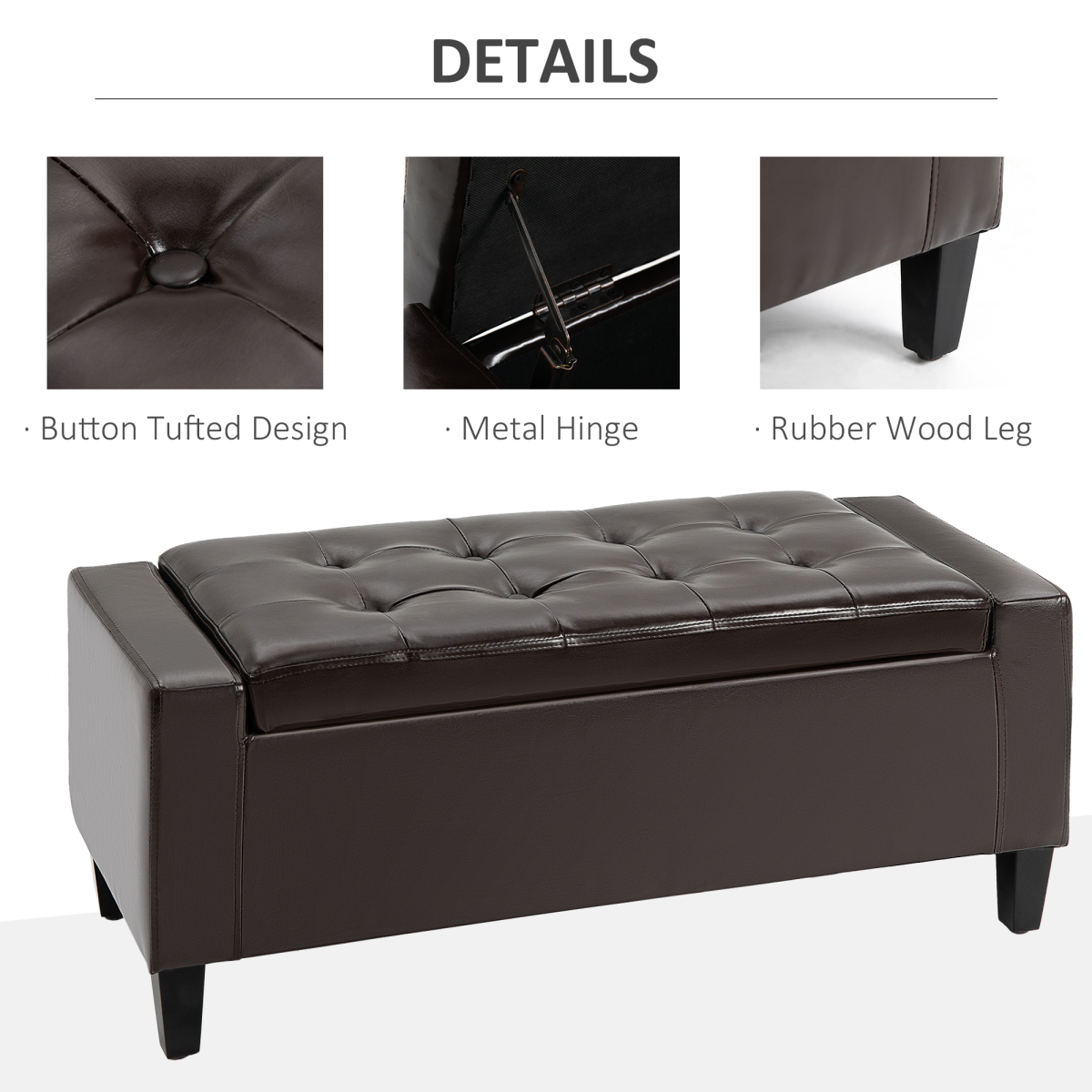 HOMCOM Tufted Faux Leather Storage Ottoman Bench, Padded Seat