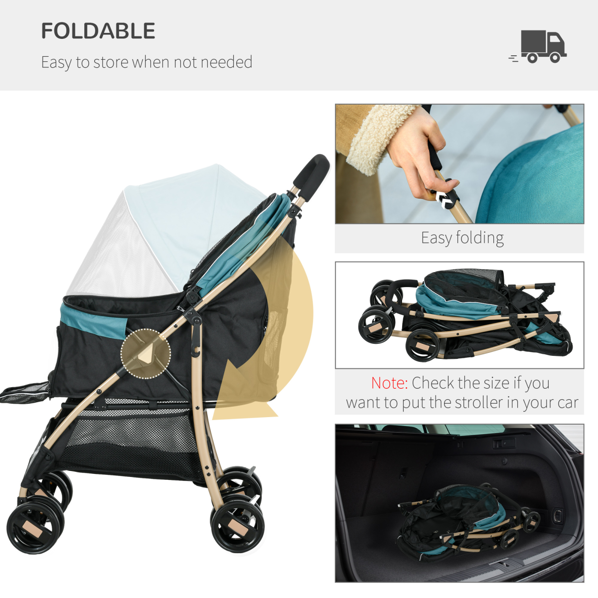 PawHut Foldable Pet Stroller for Small Dogs with Rain Cover