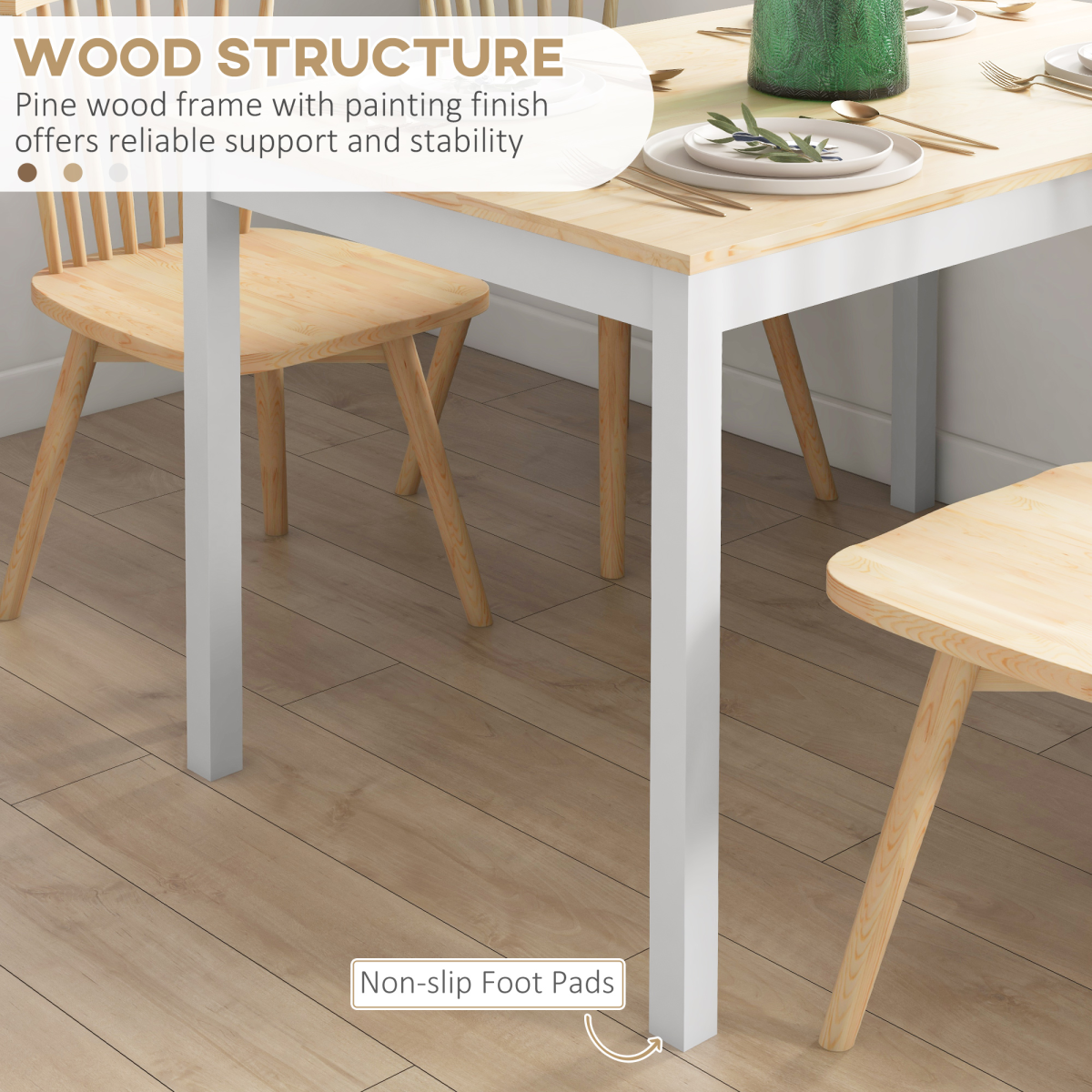 HOMCOM Farmhouse 4-Seater Pine Wood Dining Table for Kitchen