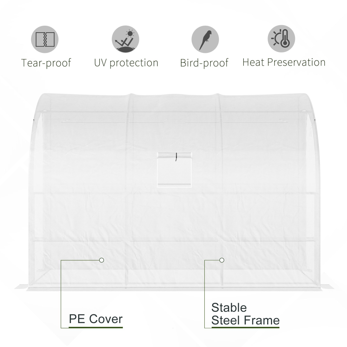 Plant Greenhouse Lean-To with Shelves, Zipper Doors, White, 300 x 150 x 213 cm