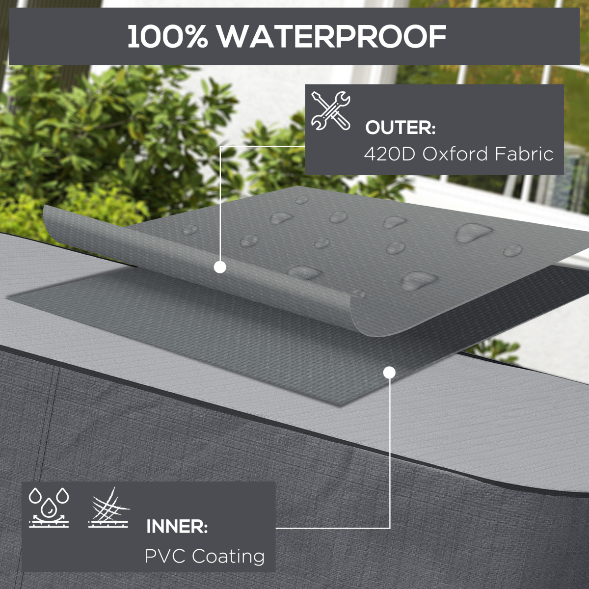 Outsunny Garden 2-3 Seater Sofa Cover, Water-Resistant Oxford Furniture Cover, Grey