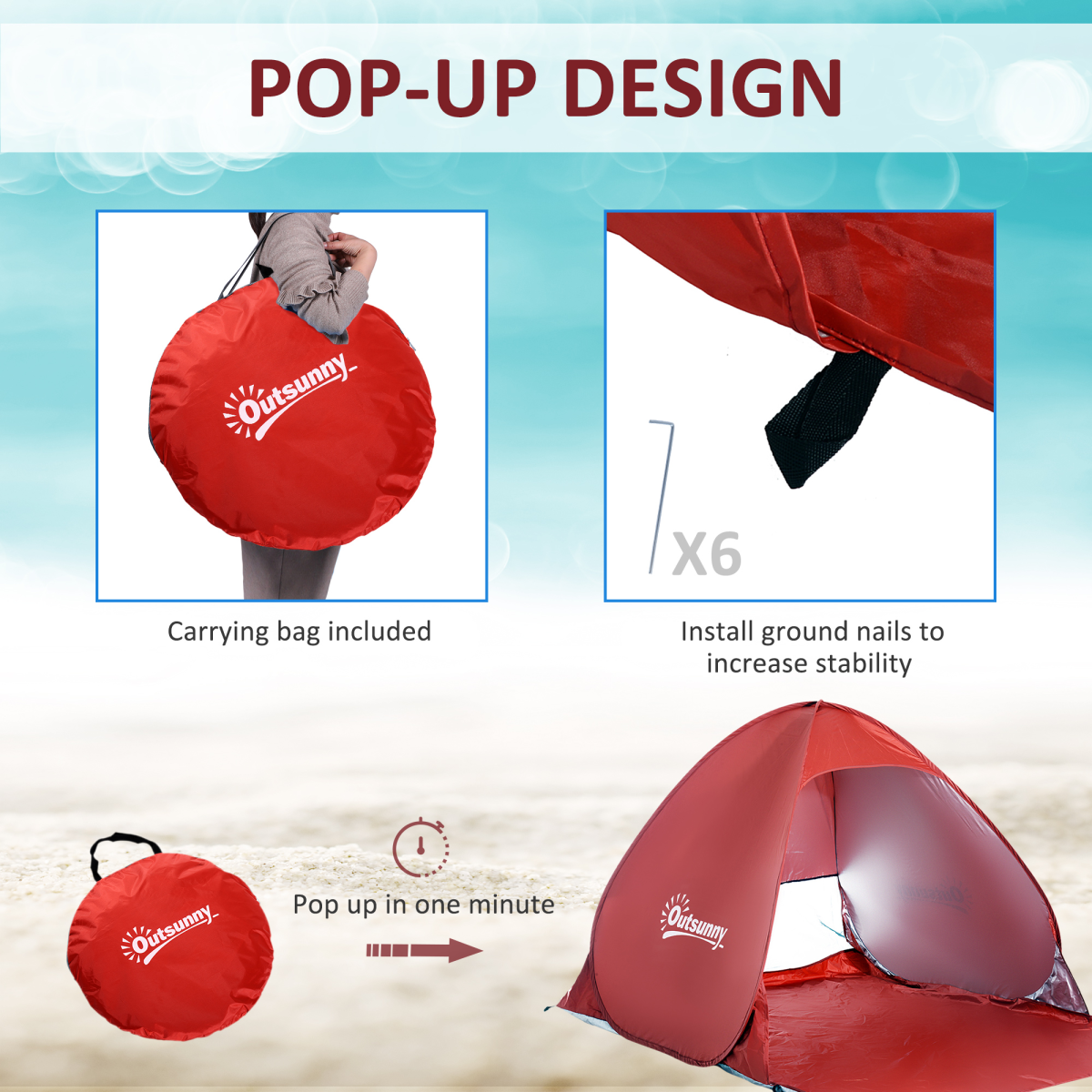 Pop-Up Beach Tent Sun Shelter for 2-3 People, Includes Carry Bag