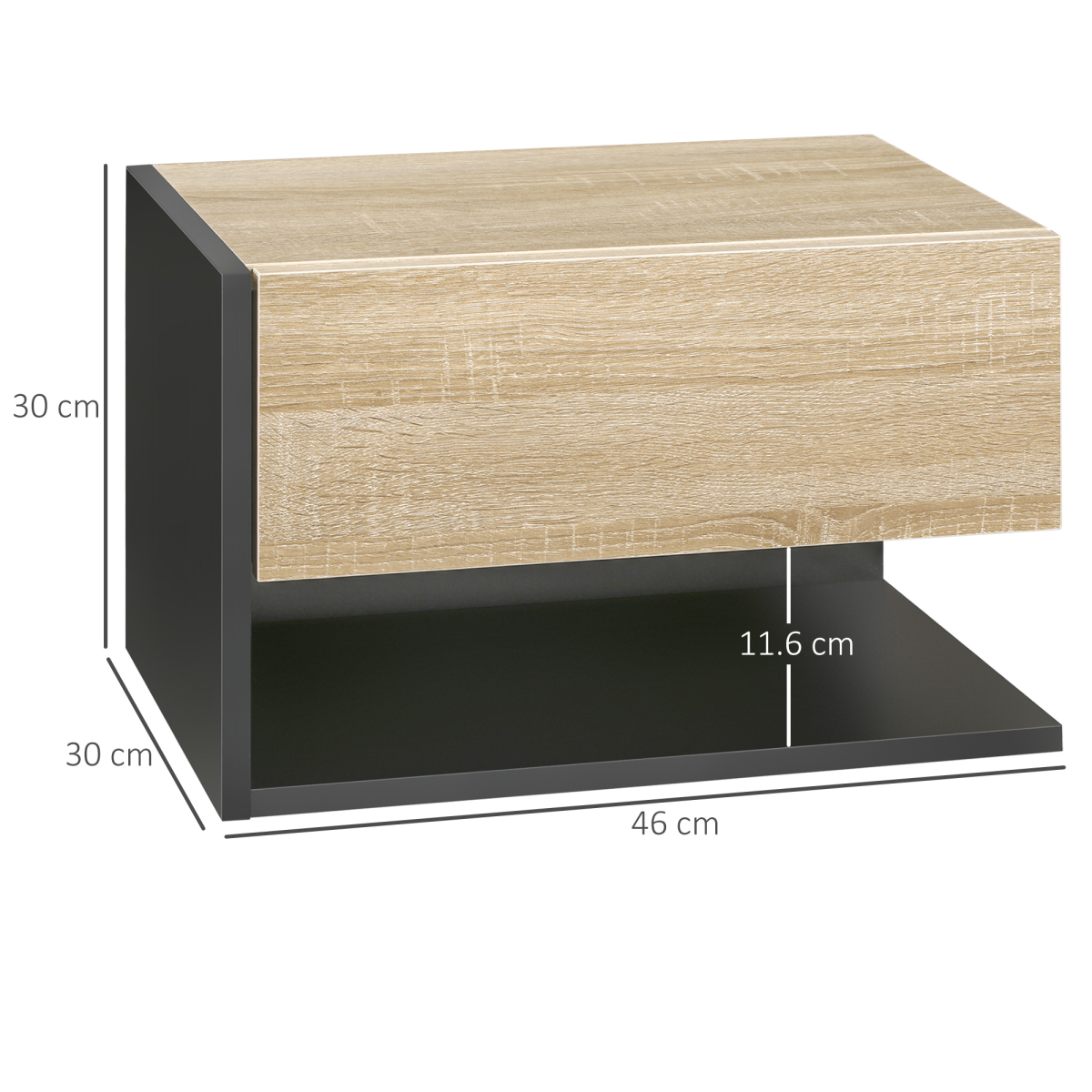 HOMCOM Set of 2 Modern Floating Bedside Tables with Drawer & Shelf