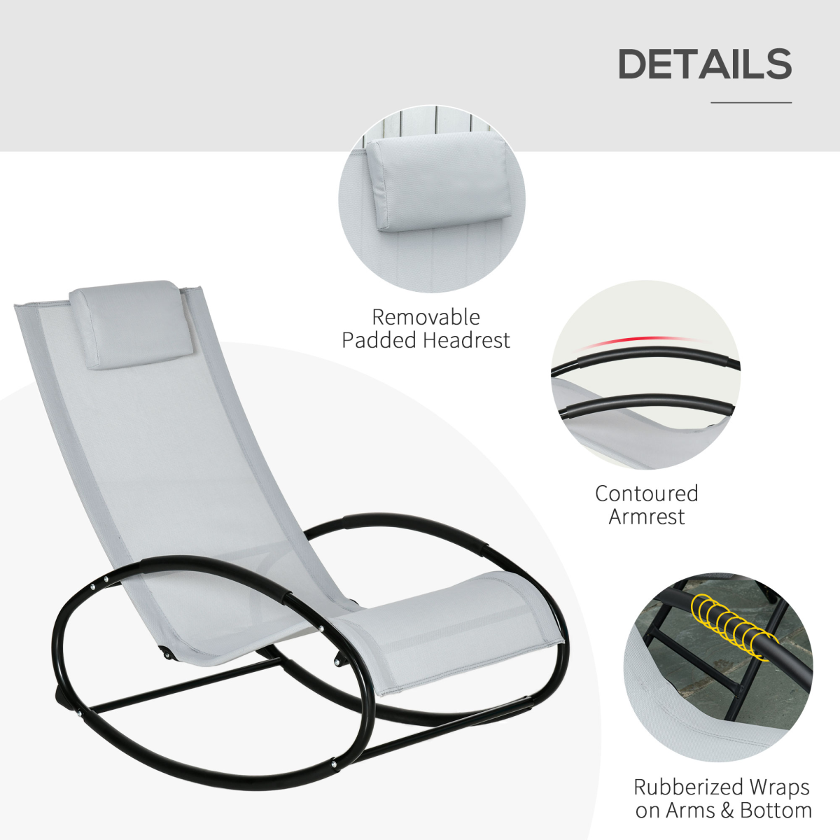 Outsunny Patio Rocking Chair Orbital Zero Gravity Seat Pool Chaise w/ Pillow