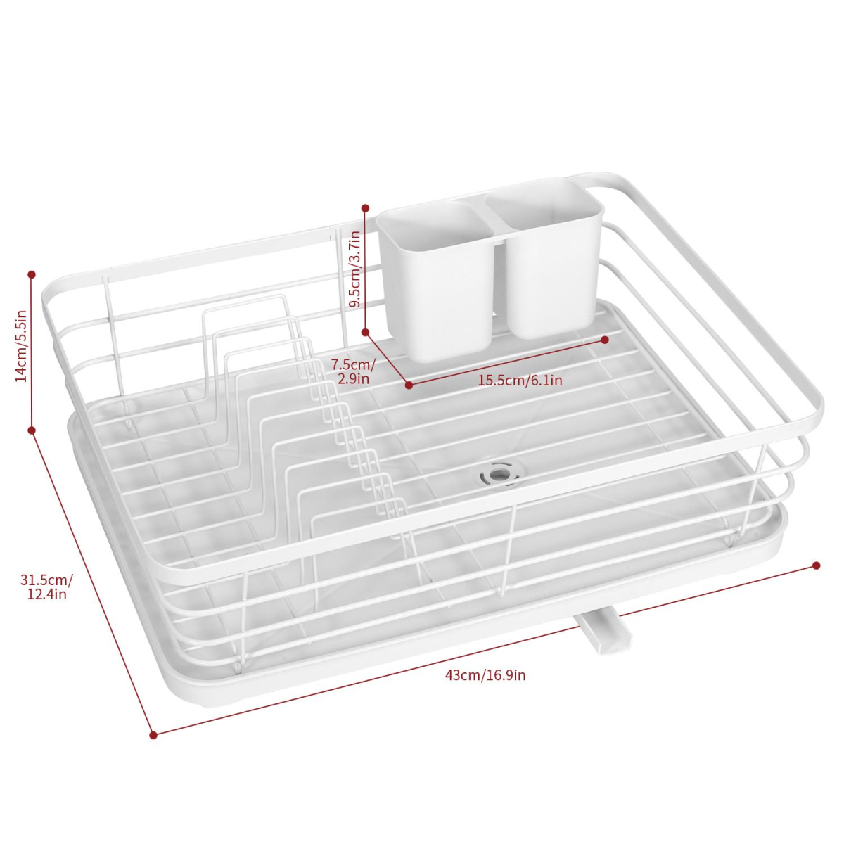 Vinsani White Stainless Steel Dish Drying Rack with Drip Tray and Utensil Holder