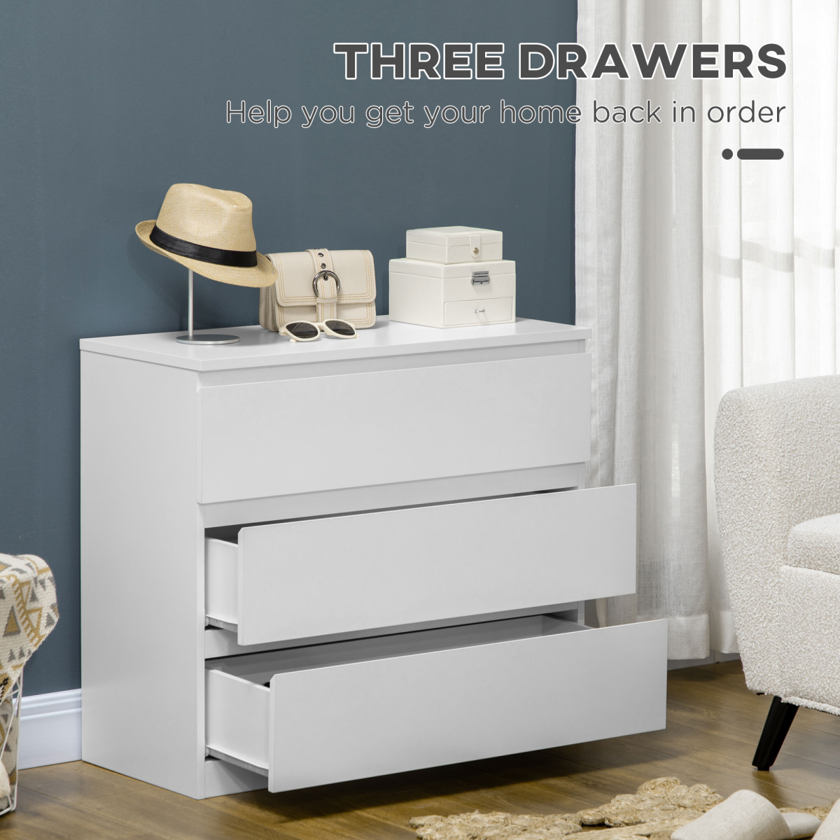 White 3-Drawer Chest of Drawers for Bedroom Storage