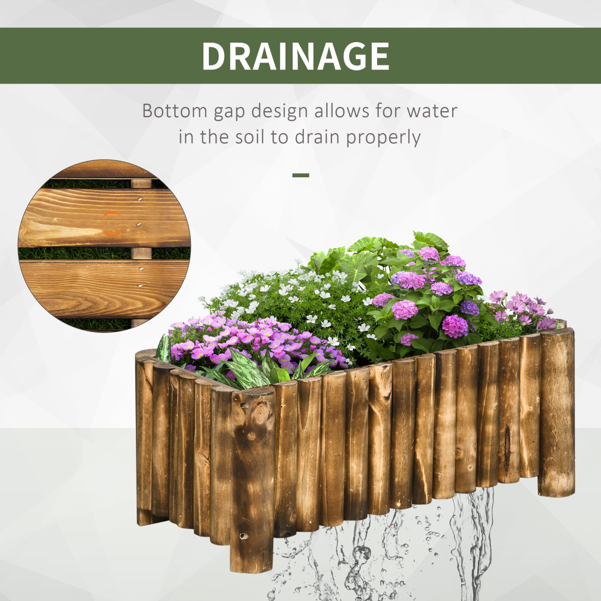 Outsunny Fir Wooden Raised Flower Bed Planter, 4 ft, 78 x 35 x 30 cm, Chemical-Free, Naturally Rot Resistant, with 4 Wooden Feet