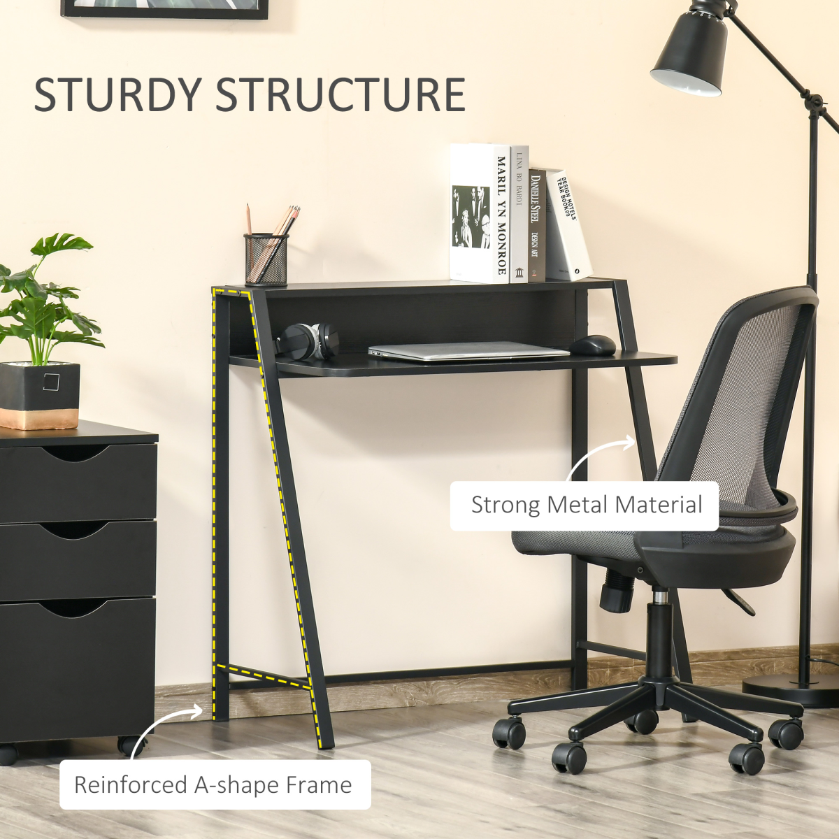 HOMCOM Computer Desk with Upper Storage Shelf, Two-Tier Work Table, 85cm