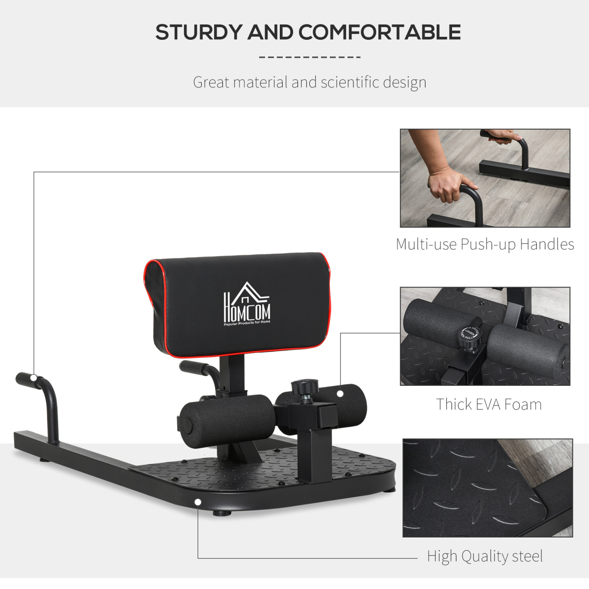 3-in-1 Squat Machine for Sissy Squats, Sit-Ups and Push-Ups, Adjustable Steel Frame, 120kg Capacity